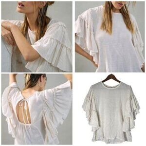 ANTHROPOLOGIE Pilcro Sybil Ruffle Sleeve Blouse Flowy Tiered Sleeve Tie Back XS